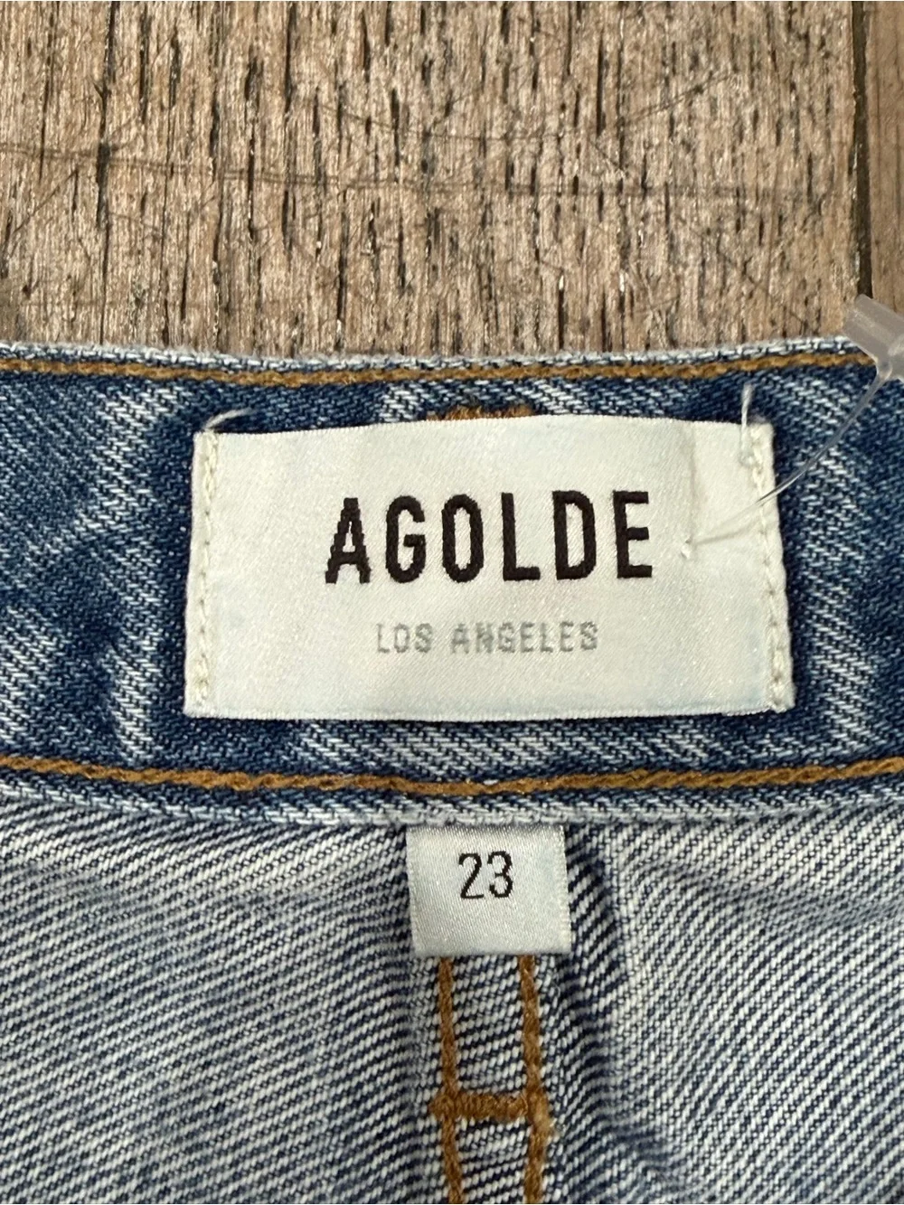 AGOLDE Parker Long Shorts 23 100% Organic Cotton Denim Cutoff Frayed Wheel $138
